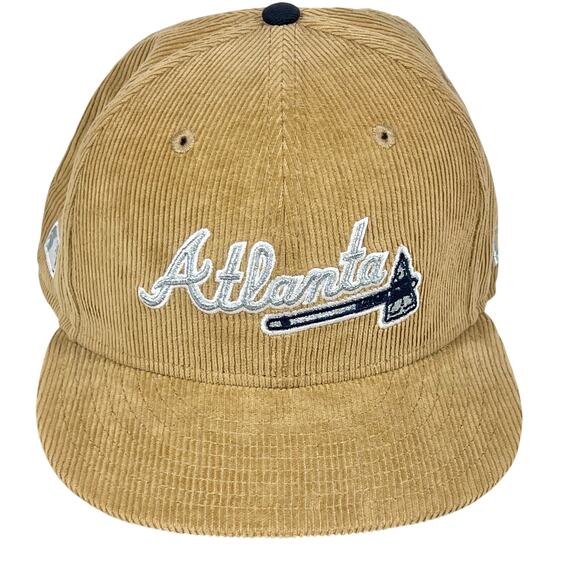 Atlanta Braves Corduroy New Era MLB Fitted Hat 7 3/8 Tan Beige Black New - Picture 1 of 7
